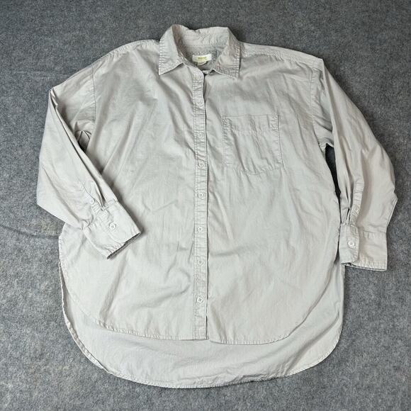 Maeve Anthropologie Shirt Womens Medium Button Down Cotton Rounded High Low Gray - Picture 1 of 9